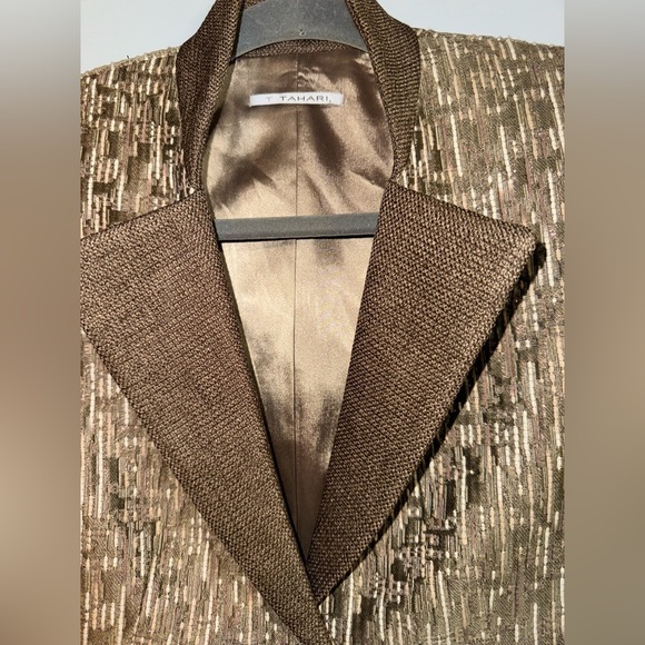 Tahari Women’s‎ Gold "Tina" Cotton Blend Blazer Size 2 bronze one snap designer - Picture 4 of 8